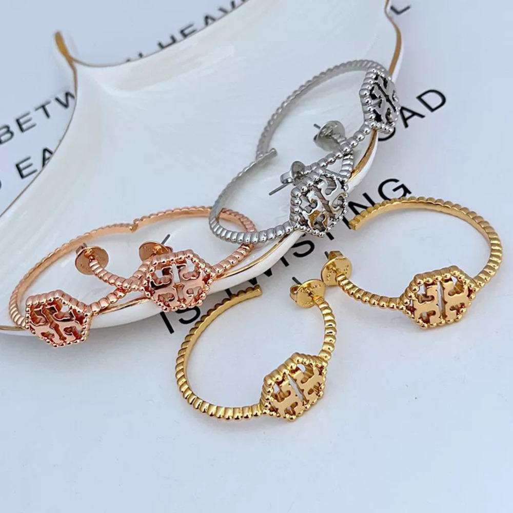Tory Burch Alphabet Letter Hollow Earrings Metal